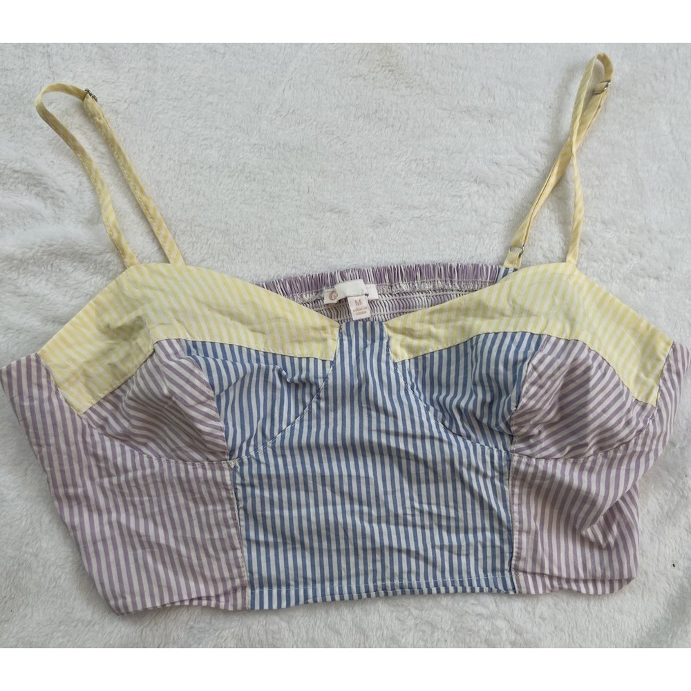 Gianna Bini (GB) Size M Tri-Color‎ Striped Yellow Purple Blue Crop Tank Top